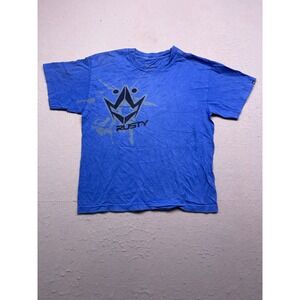 Rusty T-Shirt Cotton Blue Graphic Print XL Mens